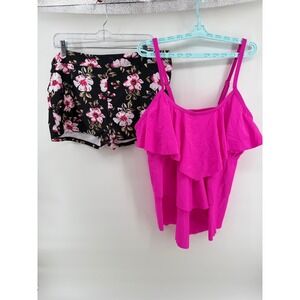 B2PRITY Womens Tummy Control Tankini Set Tiered Top Floral Swim Shorts NEW